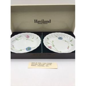 2 Haviland Limoges Coasters - Presentation Box Pink Blue Floral